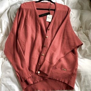 NWT T Tahari Terracotta Rose 🌹 Pink Cucoon Sweater Ribbed Button Up Cardigan💗